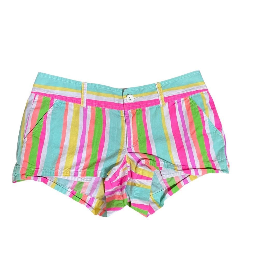 Lilly Pulitzer Womens Walsh Shorts Size 0 Neon Striped Cotton Low Rise